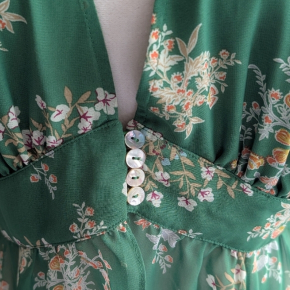 Revolve J.O.A. Floral Maxi Duster Kimono Romantic Deep V Green L - Picture 11 of 12